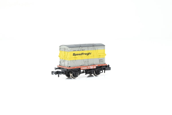 Graham Farish N Gauge 377-325 BR Bauxite Conflat A w/ 'Speedfreight' BD Container No.B505569 - Boxed