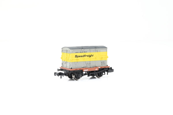Graham Farish N Gauge 377-325A BR Bauxite Conflat A w/ 'Speedfreight' BD Container No.B708315  - Boxed