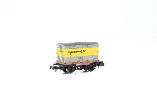 Graham Farish N Gauge 377-325A BR Bauxite Conflat A w/ 'Speedfreight' BD Container No.B708315  - Boxed