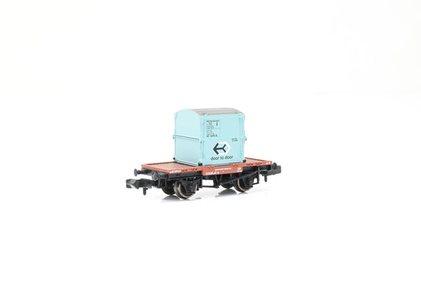 Graham Farish N Gauge 377-326 BR Bauxite Conflat A w/ BR Ice Blue 'Door to Door' AF Container No.B740437 - Boxed