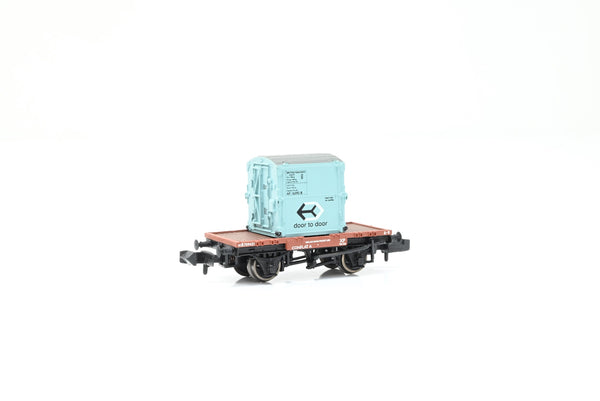 Graham Farish N Gauge 377-326 BR Bauxite Conflat A w/ BR Ice Blue 'Door to Door' AF Container No.B740437 - Boxed