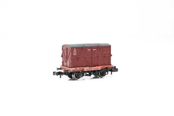 Graham Farish N Gauge 377-328 BR Bauxite Conflat A w/ BR Crimson BD Container No.B709708 - Boxed