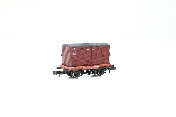 Graham Farish N Gauge 377-328 BR Bauxite Conflat A w/ BR Crimson BD Container No.B709708 - Boxed