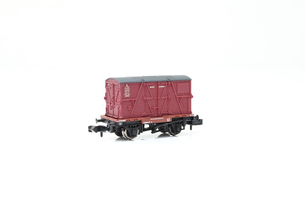 Graham Farish N Gauge 377-328A BR Bauxite Conflat A w/ BR Crimson BD Container No.B709007 - Boxed