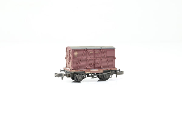 Graham Farish N Gauge 377-328C BR Bauxite Conflat A w/ BR Crimson BD Container No.B707211 - Factory Weathered, Boxed