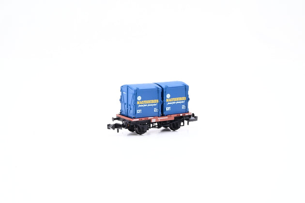 Graham Farish N Gauge 377-342 BR Bauxite Conflat A w/ 2 'Mac Fisheries' AF Containers No.B740751 - Boxed