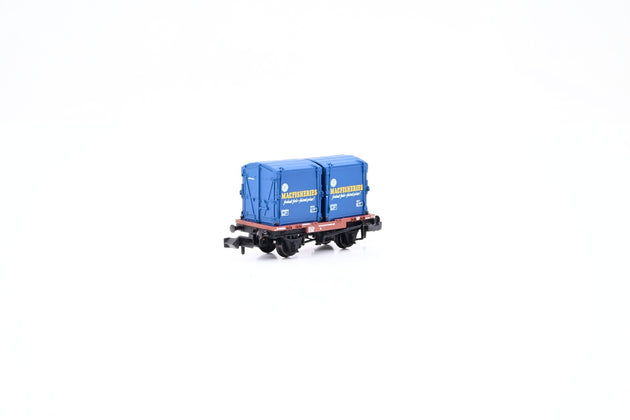 Graham Farish N Gauge 377-342 BR Bauxite Conflat A w/ 2 'Mac Fisheries' AF Containers No.B740751 - Boxed