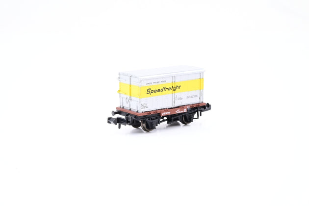 Graham Farish N Gauge 377-346 BR Bauxite Conflat A w/ 'Speedfreight' Vented Alloy BA Container No.B503040 - Boxed