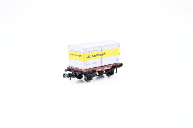 Graham Farish N Gauge 377-346 BR Bauxite Conflat A w/ 'Speedfreight' Vented Alloy BA Container No.B503040 - Boxed