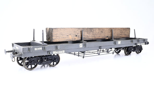 Kit Built Gauge 1 10mm GWR Dark Grey 30T 'Macaw B' Bogie Bolster Wagon w/ Wood Load No.84990 - Unboxed