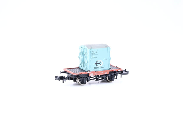 Graham Farish N Gauge 377-326 Conflat W/AF Container BR Light Blue No.B740503 - Boxed