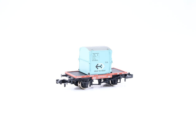 Graham Farish N Gauge 377-326 Conflat W/AF Container BR Light Blue No.B740503 - Boxed
